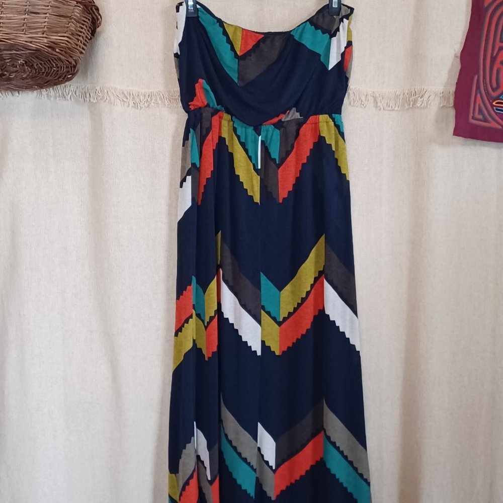 Graphic Color Block Strapless Maxi Dress Size L